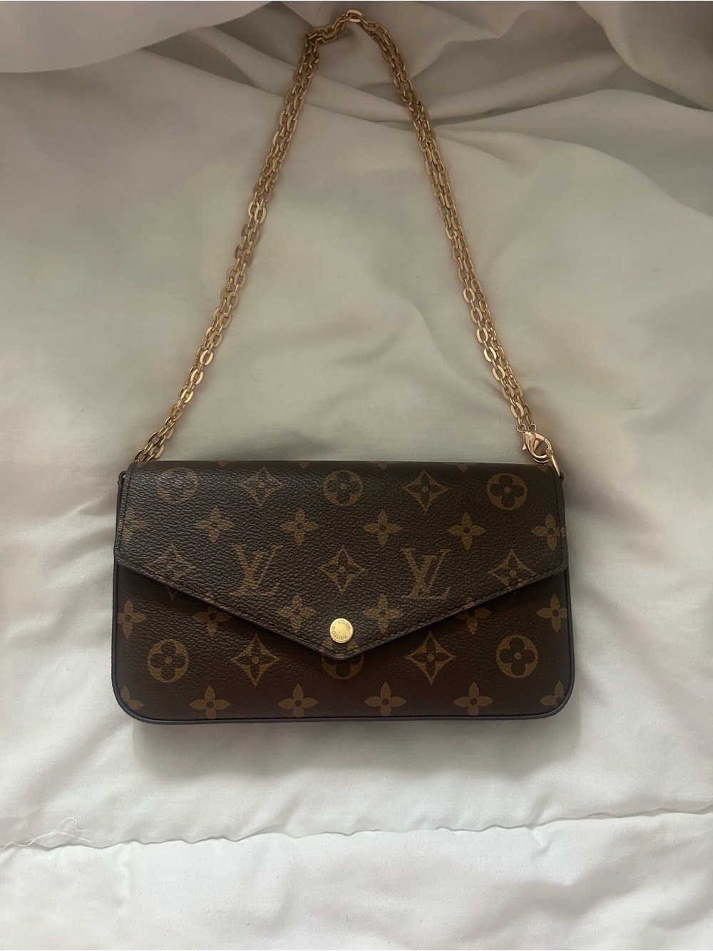 Louis Vuitton Monogram Canvas Envelope Crossbody with Gold Chain